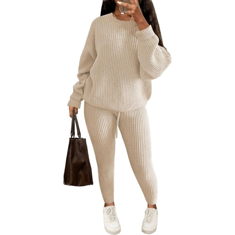 Knit Two Piece Outfits Women Sweater Sets Casual Long Sleeve Pullover